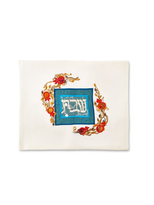 כיסוי חלה רקום לבן קלאסי עם פומג , כיסויי חלה ,